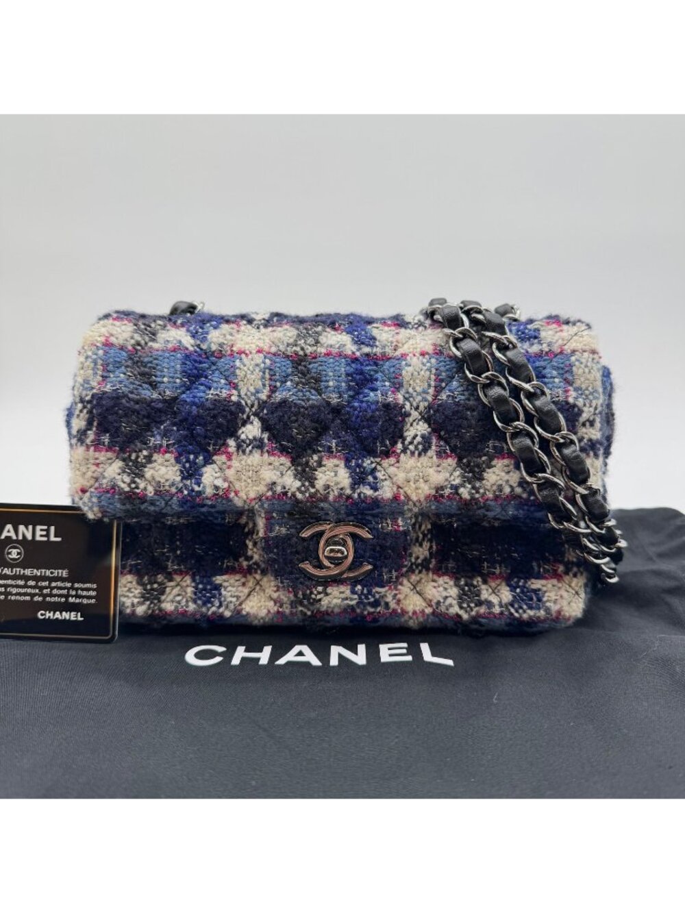 Chanel Shoulder Bag Tweed Quilted CC Logo Turnlock